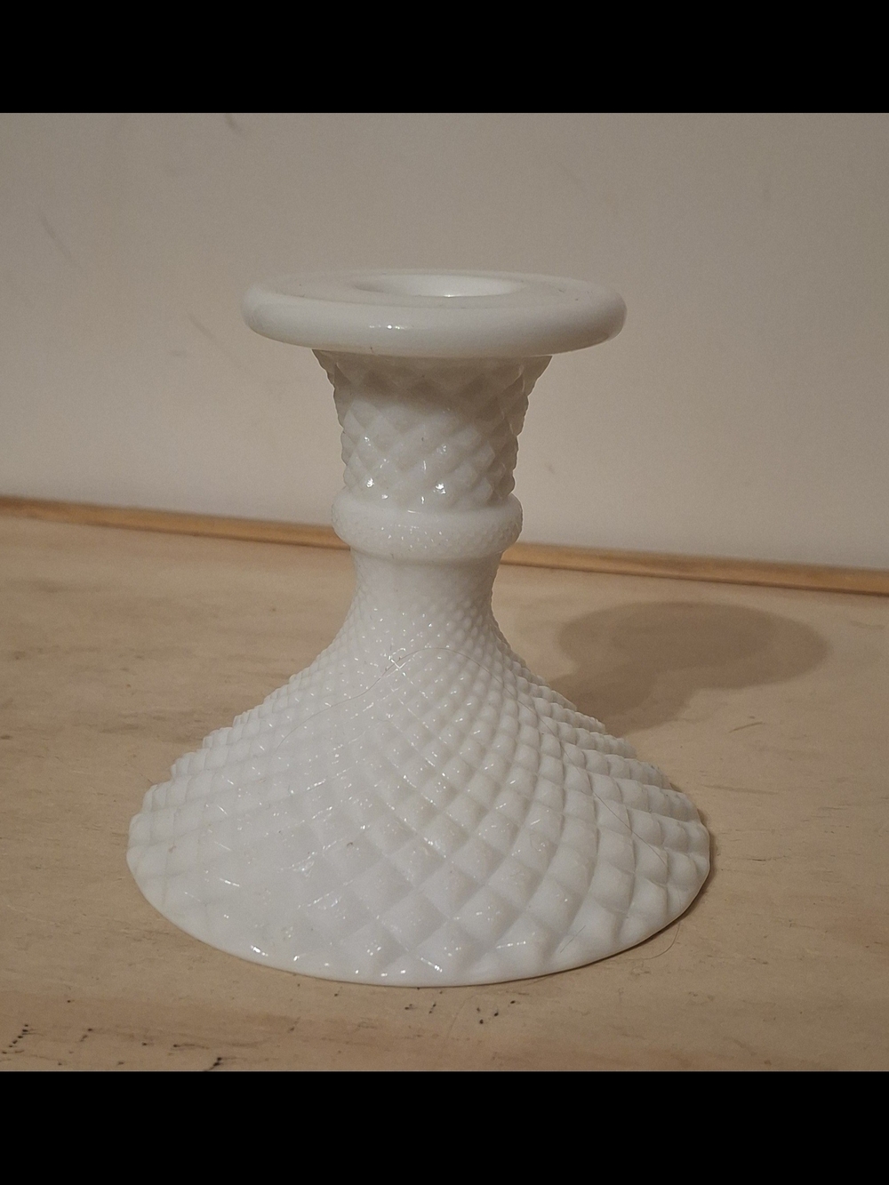 Vintage Westmoreland English Hobnail Milk Glass candle holder, diamond pattern